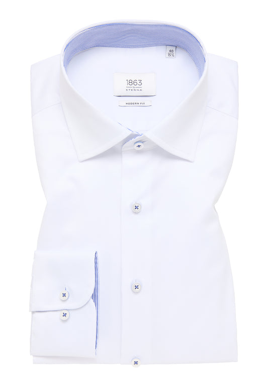 ETERNA LANGARM HEMD LUXURY SHIRT MODERN FIT WEISS MIT PATCHUNG
