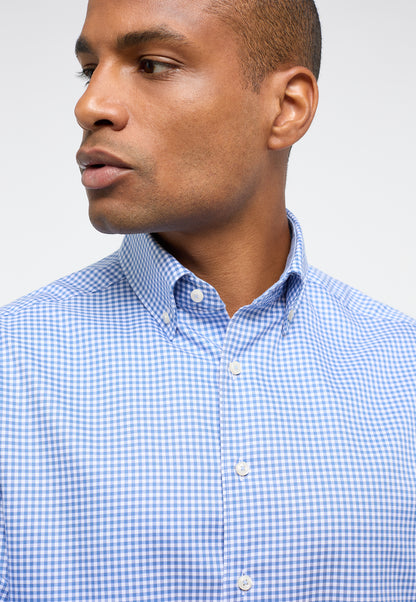 ETERNA LANGARM HEMD MODERN FIT KARIERT TWILL BLAU/WEISS MIT PATCHUNG