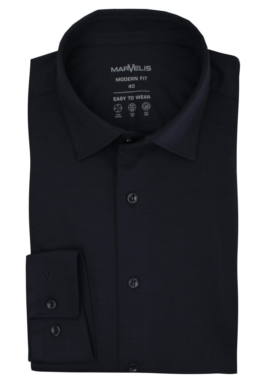 MARVELIS LANGARM JERSEYHEMD MODERN FIT NAVY