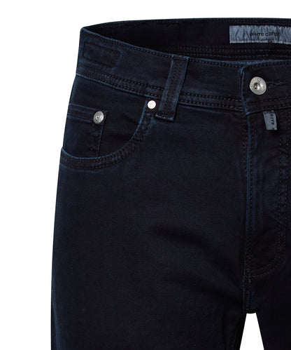 PIERRE CARDIN JEANS FUTUREFLEX LYON TAPTERED TAPERED FIT GREEN RIVET BLUE/BLACK USED