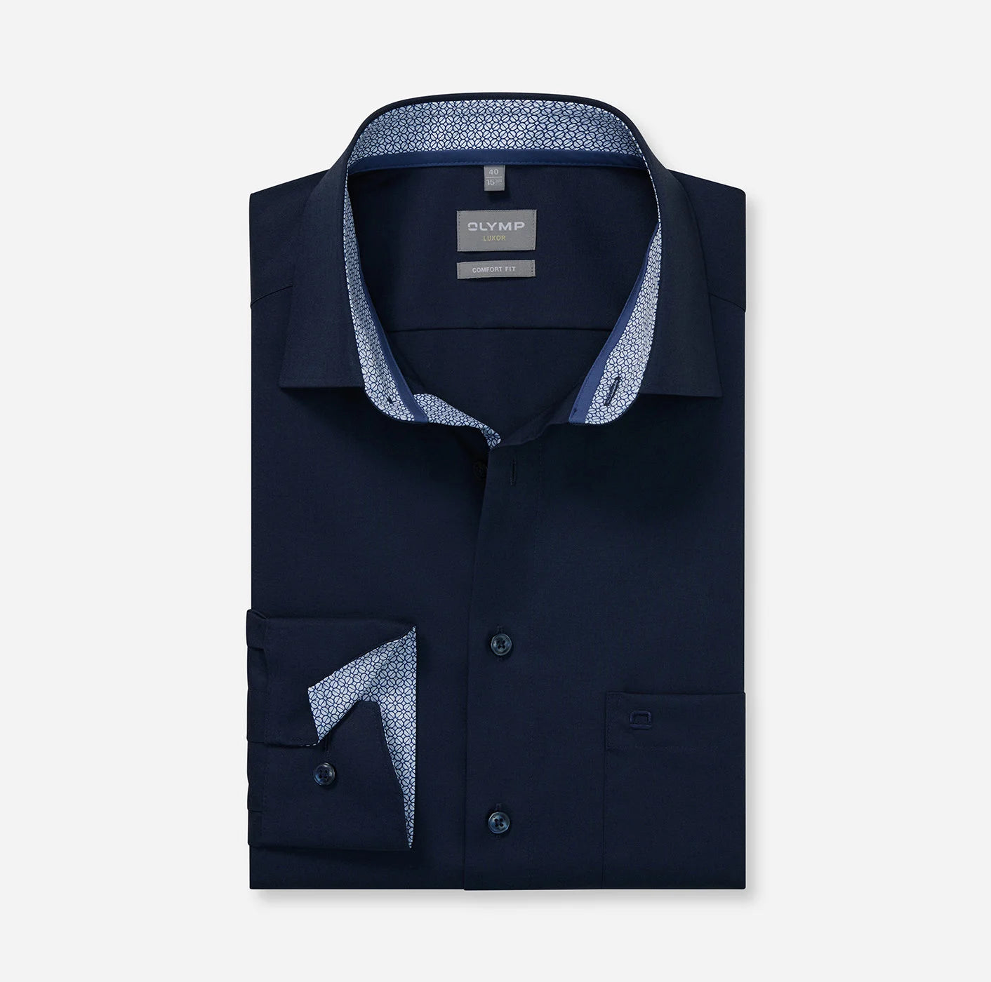 OLYMP LUXOR COMFORT FIT UNI LANGARM HEMD BLAU MIT PATCHUNG