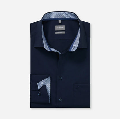 OLYMP LUXOR COMFORT FIT UNI LANGARM HEMD BLAU MIT PATCHUNG