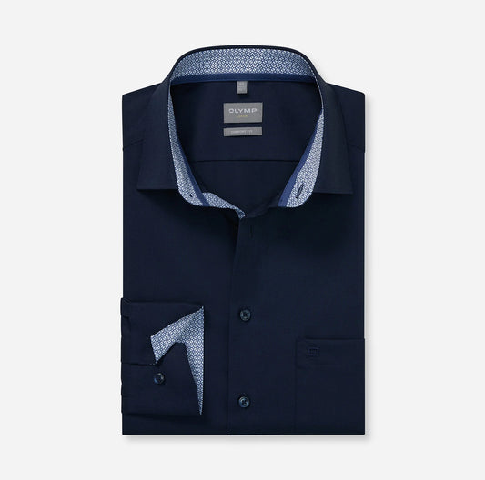 OLYMP LUXOR COMFORT FIT UNI LANGARM HEMD BLAU MIT PATCHUNG