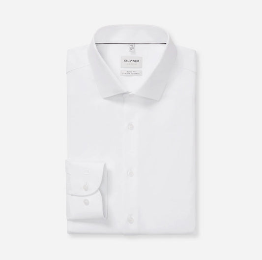 OLYMP LEVEL FIVE BODY FIT TWILL LANGARM HEMD WEISS