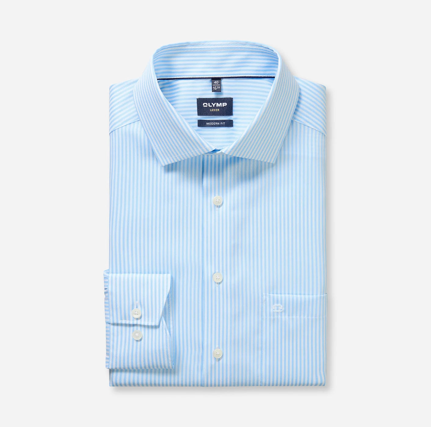 OLYMP LUXOR MODERN FIT TWILL LANGARM HEMD BLAU GESTREIFT