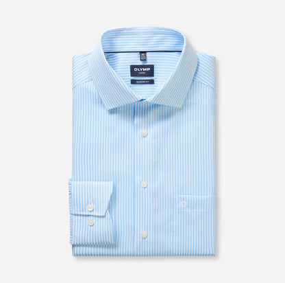 OLYMP LUXOR MODERN FIT TWILL LANGARM HEMD BLAU GESTREIFT