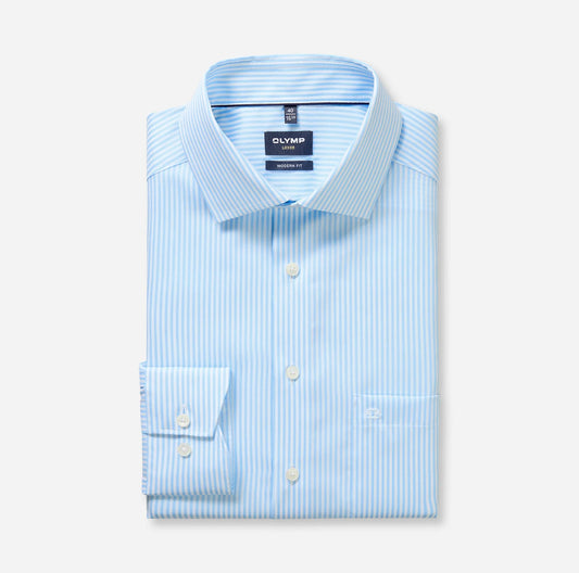 OLYMP LUXOR MODERN FIT TWILL LANGARM HEMD BLAU GESTREIFT