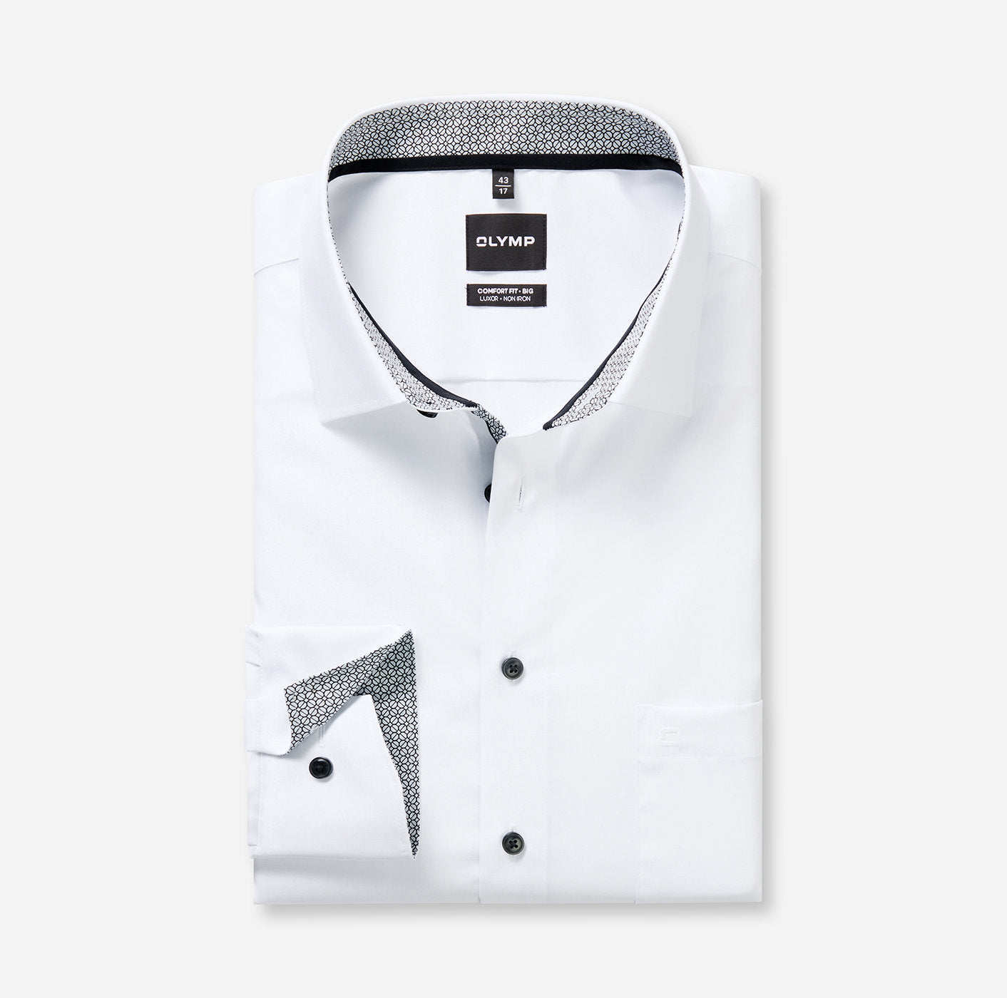 OLYMP LUXOR COMFORT FIT BIG UNI LANGARM HEMD WEISS MIT PATCHUNG