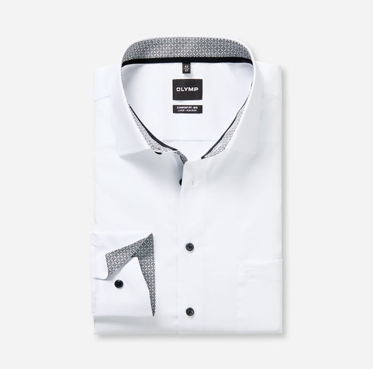 OLYMP LUXOR COMFORT FIT BIG UNI LANGARM HEMD WEISS MIT PATCHUNG