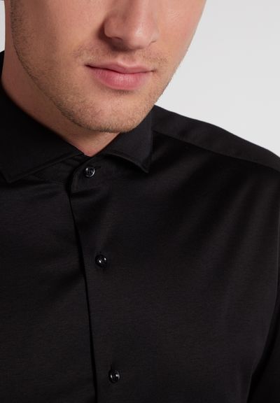 ETERNA LANGARM HEMD SLIM FIT JERSEY SHIRT SCHWARZ
