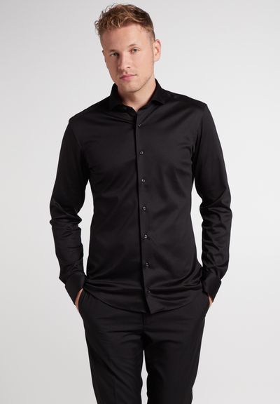 ETERNA LANGARM HEMD SLIM FIT JERSEY SHIRT SCHWARZ