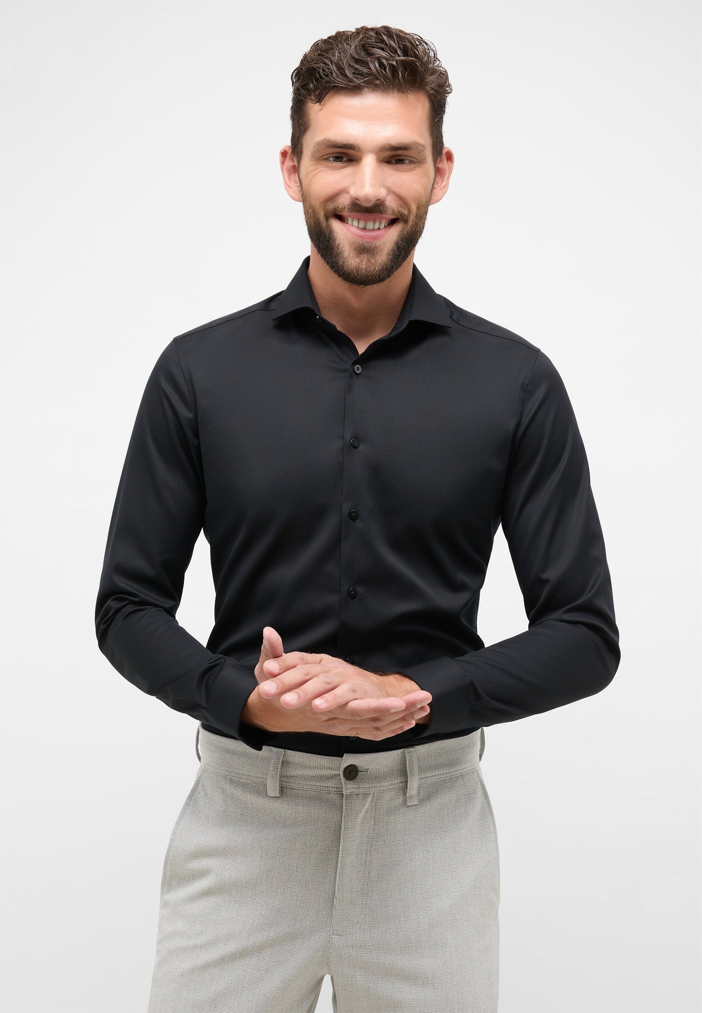 ETERNA LANGARM HEMD SUPER SLIM COVER SHIRT SCHWARZ