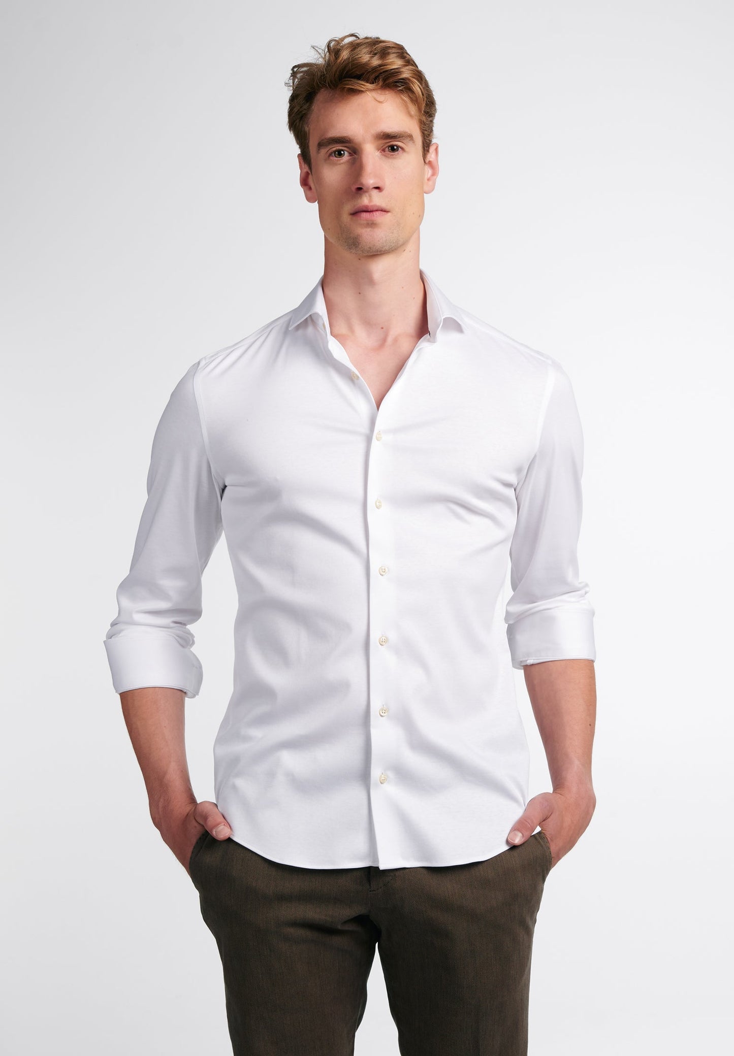 ETERNA LANGARM HEMD SLIM FIT JERSEY SHIRT WEISS