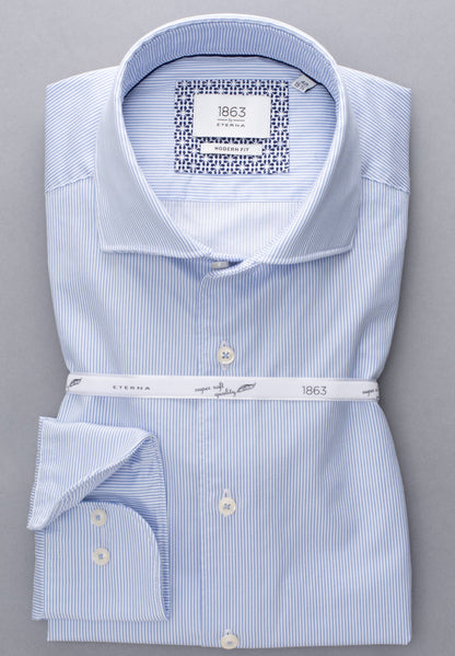 1863 BY ETERNA LANGARM HEMD MODERN FIT SOFT TAILORING STREIFEN TWILL WEISS/BLAU