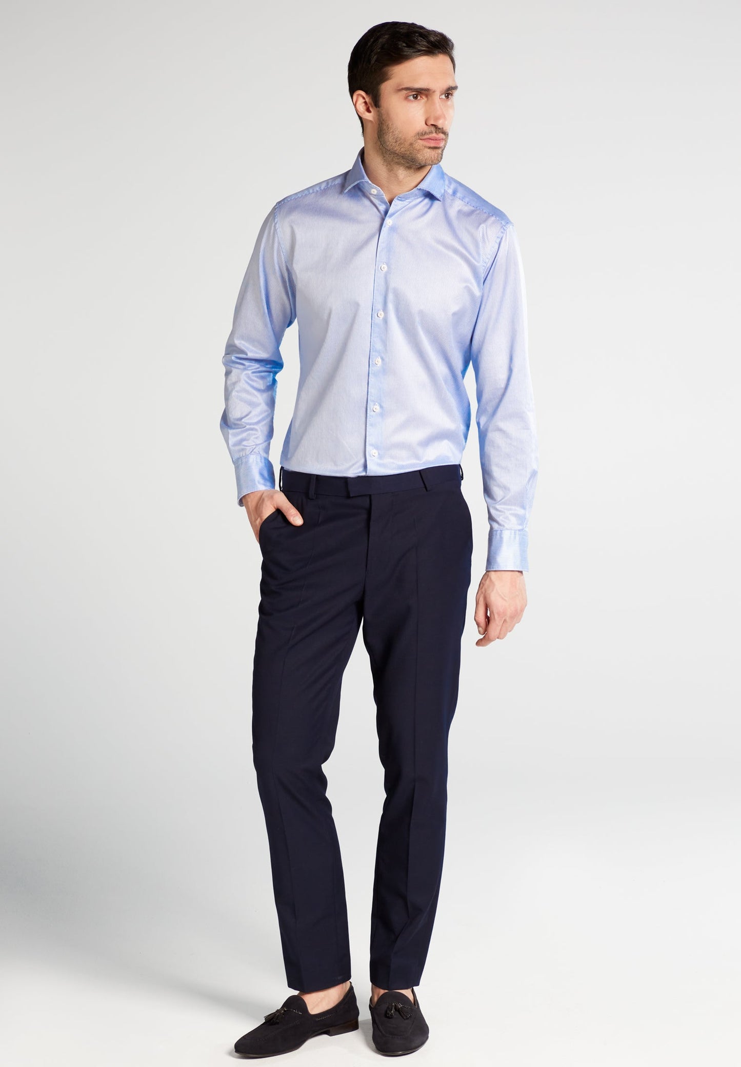 1863 BY ETERNA LANGARM HEMD MODERN FIT SOFT TAILORING STREIFEN TWILL WEISS/BLAU
