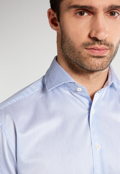 1863 BY ETERNA LANGARM HEMD MODERN FIT SOFT TAILORING STREIFEN TWILL WEISS/BLAU