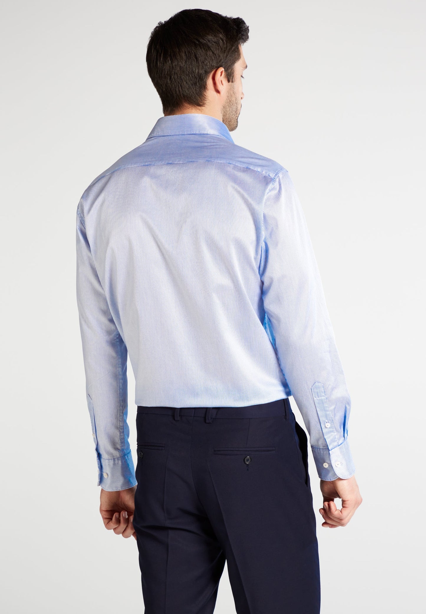 1863 BY ETERNA LANGARM HEMD MODERN FIT SOFT TAILORING STREIFEN TWILL WEISS/BLAU
