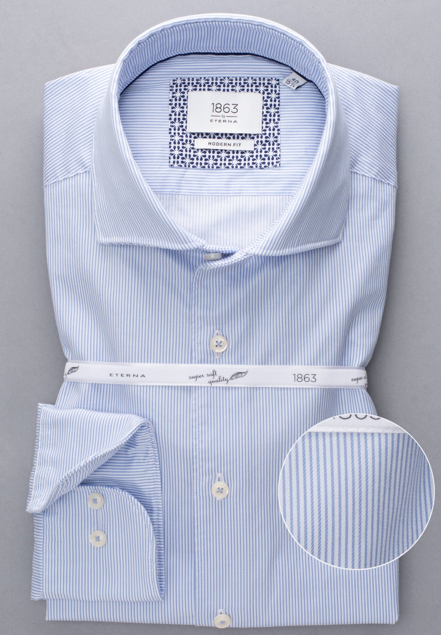 1863 BY ETERNA LANGARM HEMD MODERN FIT SOFT TAILORING STREIFEN TWILL WEISS/BLAU