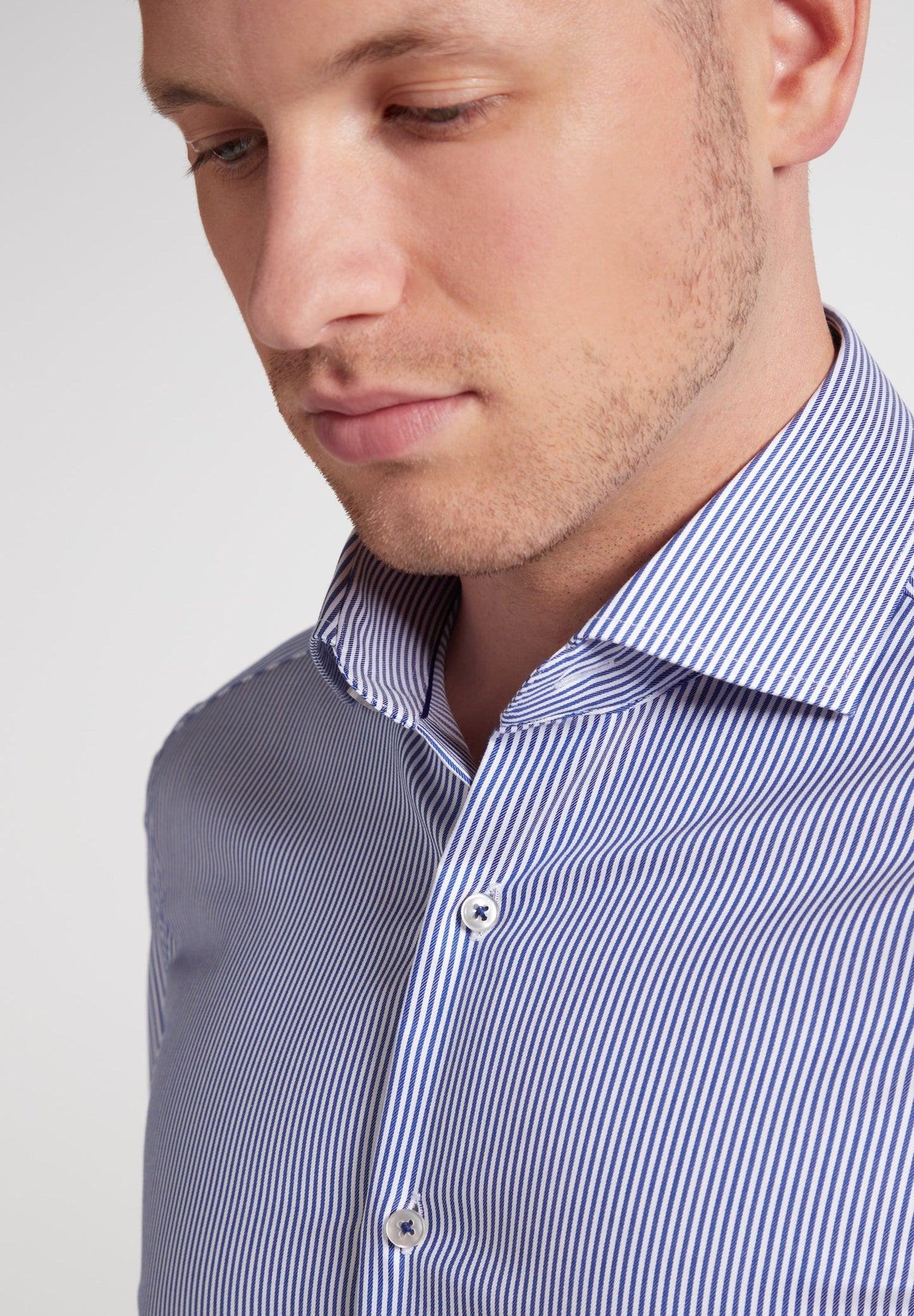 ETERNA LANGARM HEMD SLIM FIT STREIFEN TWILL BLAU/WEISS