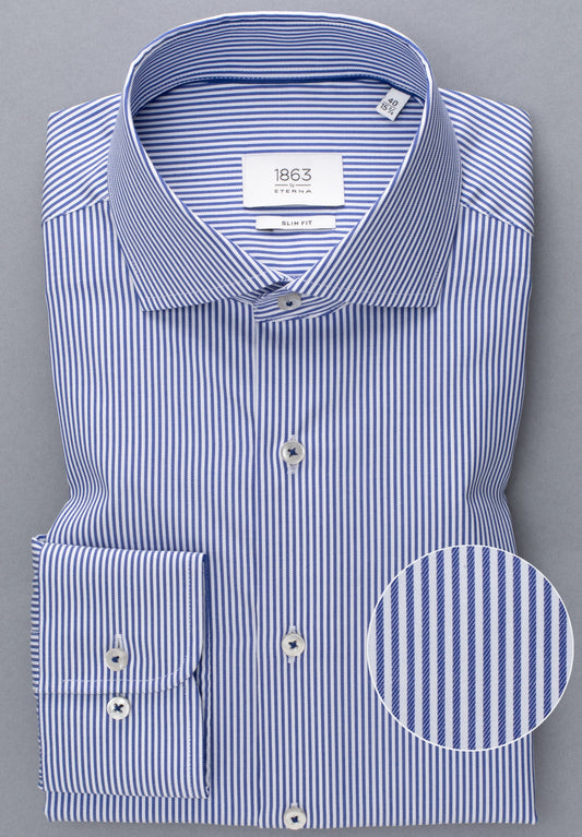 ETERNA LANGARM HEMD SLIM FIT STREIFEN TWILL BLAU/WEISS