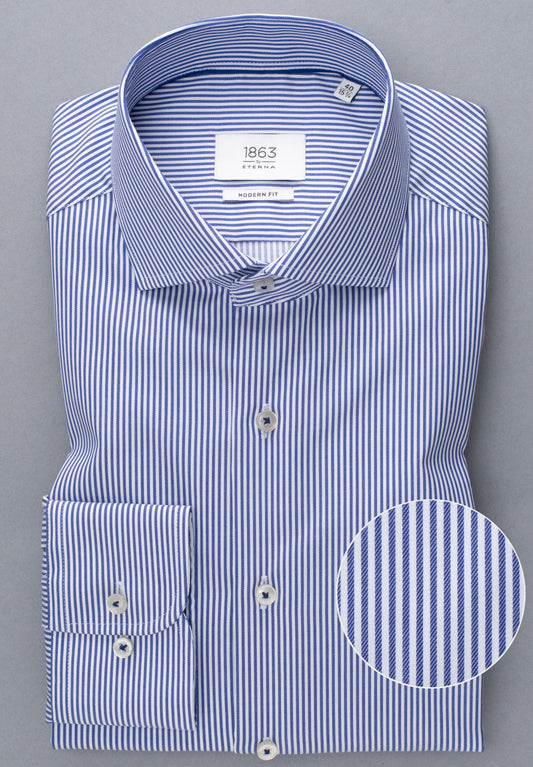 ETERNA LANGARM HEMD MODERN FIT STREIFEN TWILL BLAU/WEISS