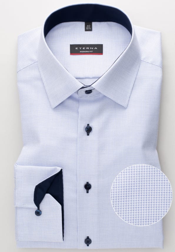ETERNA LANGARM HEMD MODERN FIT STRUKTUR HELLBLAU MIT PATCHUNG