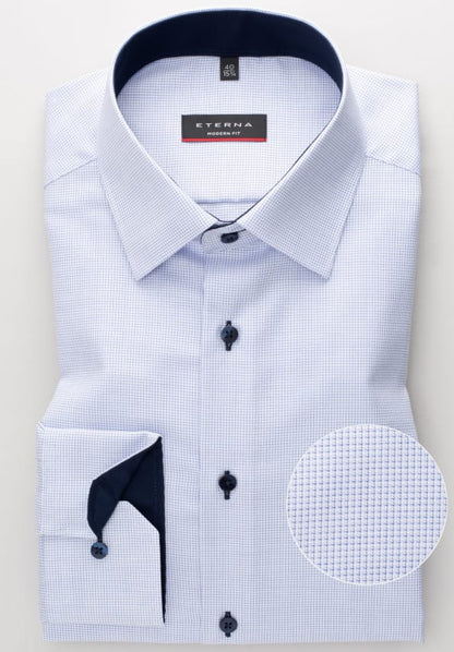 ETERNA LANGARM HEMD MODERN FIT STRUKTUR HELLBLAU MIT PATCHUNG