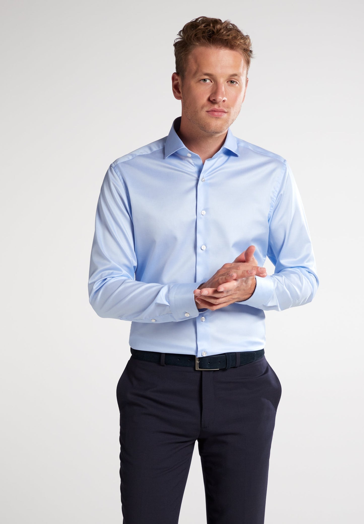 ETERNA LANGARM HEMD LUXURY SHIRT SLIM FIT UNI TWILL HELLBLAU