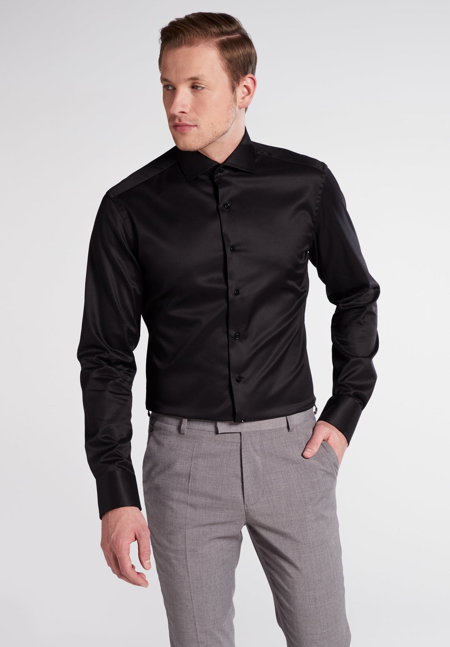 ETERNA LANGARM HEMD LUXURY SHIRT SLIM FIT UNI TWILL SCHWARZ