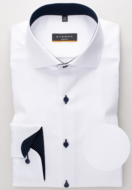 ETERNA LANGARM HEMD SLIM FIT FEIN OXFORD WEISS MIT PATCHUNG