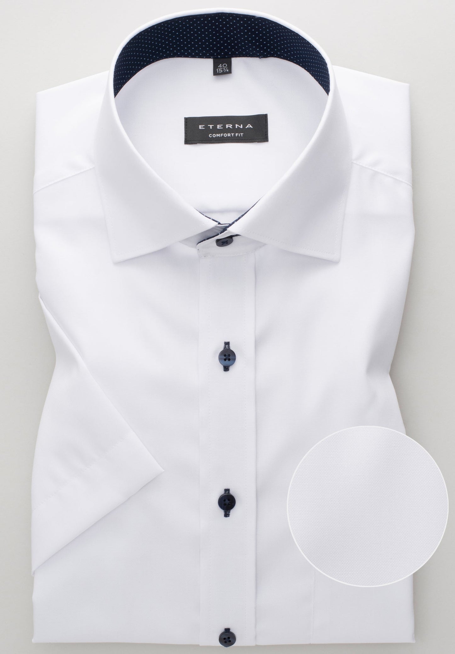 ETERNA KURZARM HEMD COMFORT FIT UNI POPELINE WEISS MIT PATCHUNG