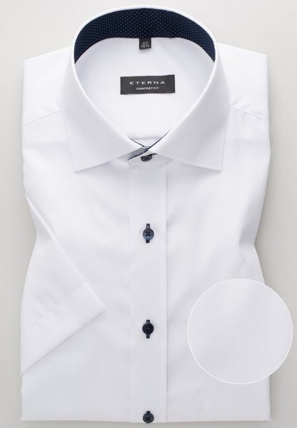 ETERNA KURZARM HEMD COMFORT FIT UNI POPELINE WEISS MIT PATCHUNG