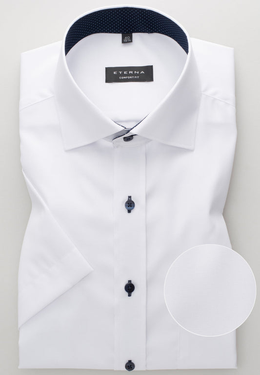 ETERNA KURZARM HEMD COMFORT FIT UNI POPELINE WEISS MIT PATCHUNG