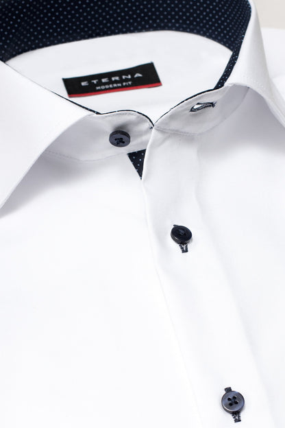 ETERNA LANGARM HEMD MODERN FIT FEIN OXFORD WEISS MIT PATCHUNG