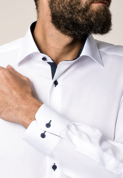 ETERNA LANGARM HEMD MODERN FIT FEIN OXFORD WEISS MIT PATCHUNG
