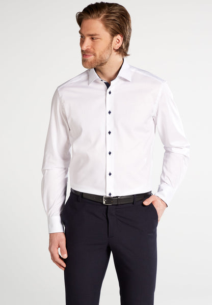 ETERNA LANGARM HEMD MODERN FIT FEIN OXFORD WEISS MIT PATCHUNG