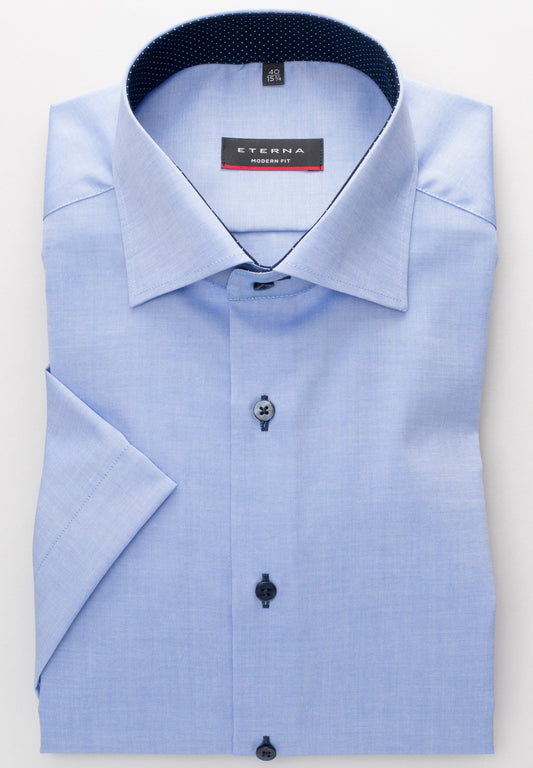 ETERNA KURZARM HEMD MODERN FIT FEIN OXFORD MITTELBLAU