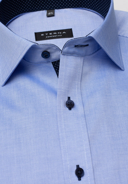 ETERNA LANGARM HEMD COMFORT FIT FEIN OXFORD MITTELBLAU MIT PATCHUNG