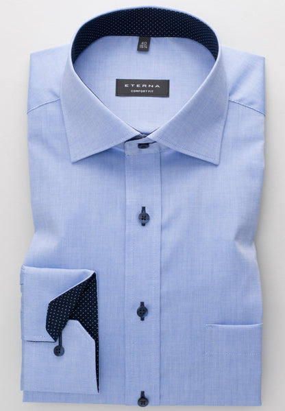 ETERNA LANGARM HEMD COMFORT FIT FEIN OXFORD MITTELBLAU MIT PATCHUNG