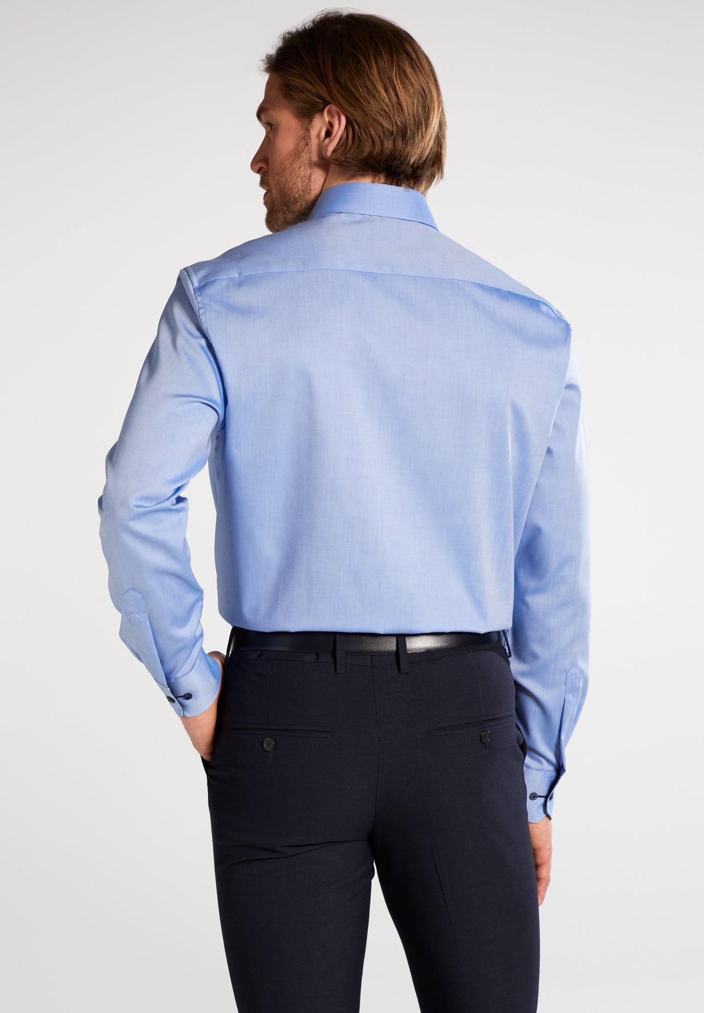 ETERNA LANGARM HEMD COMFORT FIT FEIN OXFORD MITTELBLAU MIT PATCHUNG