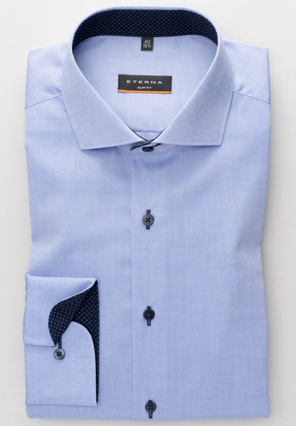 ETERNA LANGARM HEMD SLIM FIT FEIN OXFORD BLAU MIT PATCHUNG