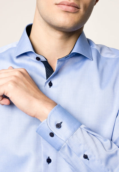 ETERNA LANGARM HEMD SLIM FIT FEIN OXFORD BLAU MIT PATCHUNG