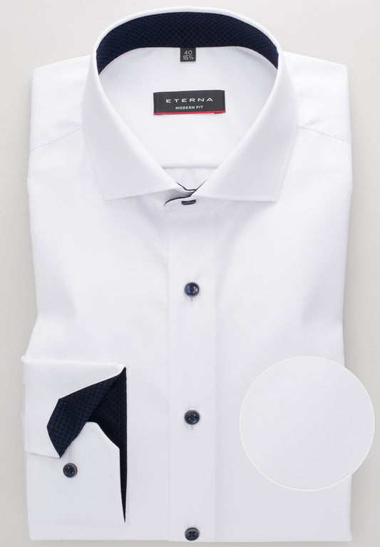 ETERNA LANGARM HEMD MODERN FIT COVER SHIRT TWILL WEISS MIT PATCHUNG