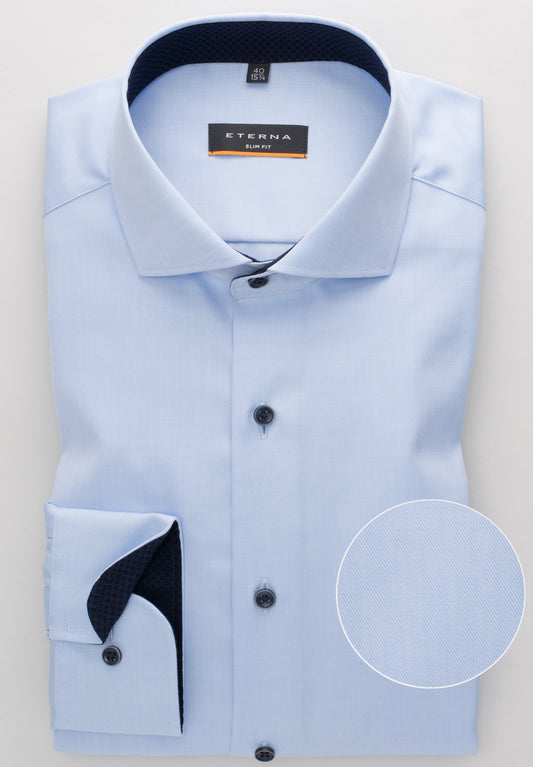 ETERNA LANGARM HEMD SLIM FIT COVER SHIRT TWILL BLAU MIT PATCHUNG