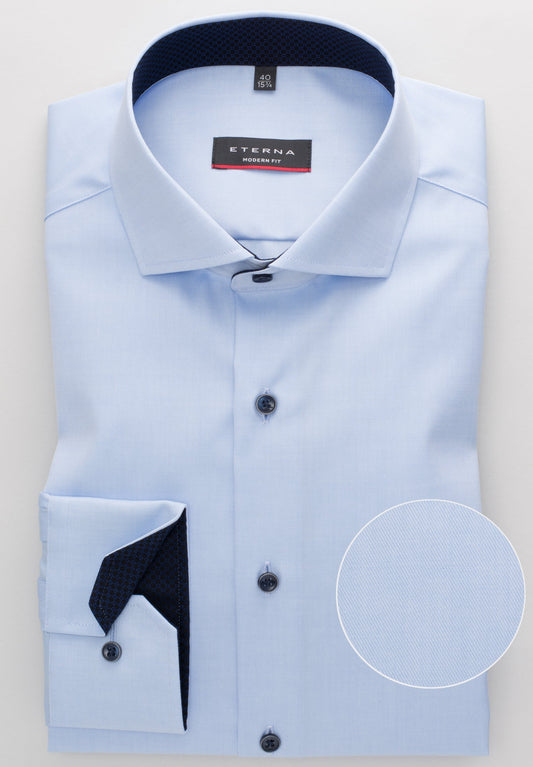 ETERNA LANGARM HEMD MODERN FIT COVER SHIRT TWILL HELLBLAU MIT PATCHUNG