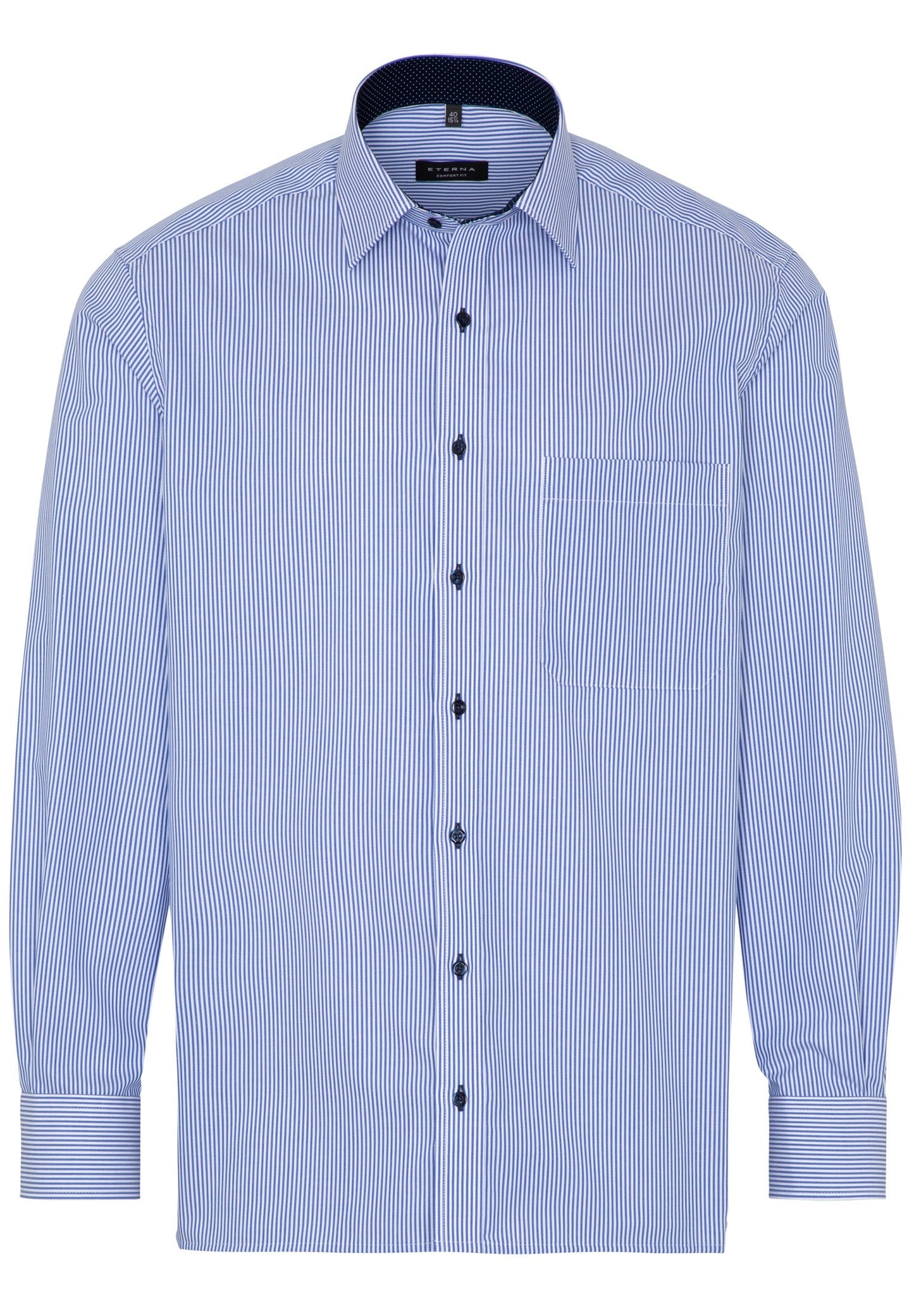 ETERNA LANGARM HEMD COMFORT FIT STREIFEN TWILL BLAU/WEISS MIT PATCHUNG