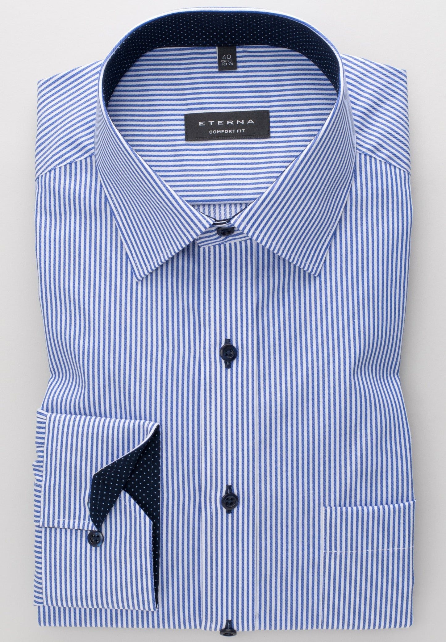 ETERNA LANGARM HEMD COMFORT FIT STREIFEN TWILL BLAU/WEISS MIT PATCHUNG