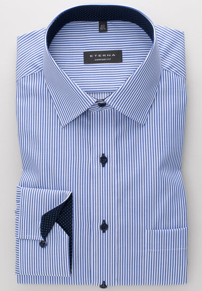 ETERNA LANGARM HEMD COMFORT FIT STREIFEN TWILL BLAU/WEISS MIT PATCHUNG